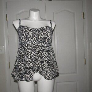 24th & OCEAN Tankini Black White Ruffle Swim Top Plus Size 18W
